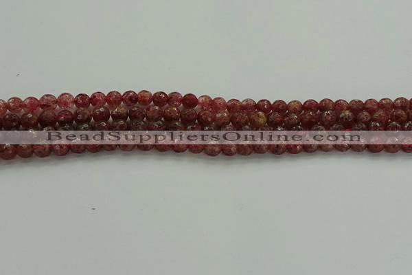 CBQ330 15.5 inches 4mm faceted round strawberry quartz beads