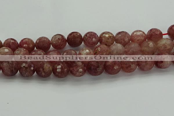 CBQ335 15.5 inches 14mm faceted round strawberry quartz beads