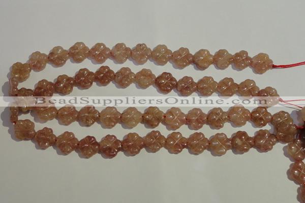 CBQ37 15.5 inches 15mm carved flower strawberry quartz beads