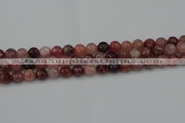 CBQ413 15.5 inches 10mm faceted round strawberry quartz beads