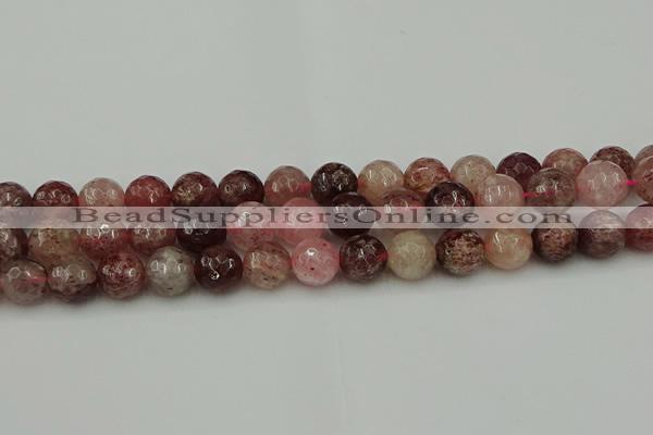 CBQ414 15.5 inches 12mm faceted round strawberry quartz beads