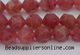 CBQ432 15.5 inches 8mm faceted nuggets strawberry quartz beads