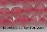 CBQ438 15.5 inches 10mm faceted nuggets strawberry quartz beads