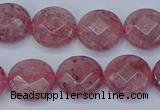 CBQ459 15.5 inches 10mm faceted coin strawberry quartz beads