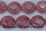 CBQ460 15.5 inches 12mm faceted coin strawberry quartz beads