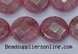 CBQ461 15.5 inches 14mm faceted coin strawberry quartz beads