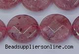 CBQ462 15.5 inches 16mm faceted coin strawberry quartz beads