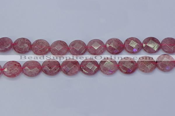 CBQ462 15.5 inches 16mm faceted coin strawberry quartz beads