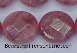 CBQ464 15.5 inches 20mm faceted coin strawberry quartz beads