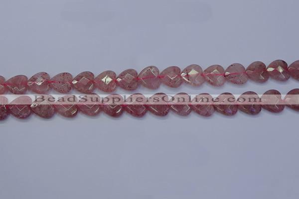 CBQ468 15.5 inches 10mm faceted heart strawberry quartz beads