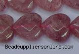 CBQ470 15.5 inches 14mm faceted heart strawberry quartz beads