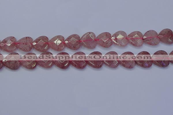 CBQ470 15.5 inches 14mm faceted heart strawberry quartz beads