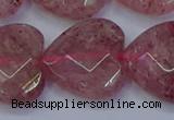 CBQ473 15.5 inches 20mm faceted heart strawberry quartz beads