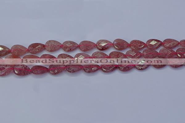 CBQ476 15.5 inches 10*14mm faceted flat teardrop strawberry quartz beads