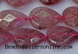 CBQ478 15.5 inches 13*18mm faceted flat teardrop strawberry quartz beads