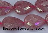 CBQ479 15.5 inches 15*20mm faceted flat teardrop strawberry quartz beads