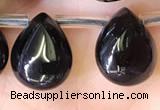 CBQ510 Top drilled 9*12mm flat teardrop natural black quartz beads