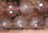 CBQ573 15.5 inches 10mm faceted round strawberry quartz beads