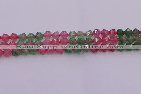 CBQ682 15.5 inches 8mm faceted nuggets mixed strawberry quartz beads