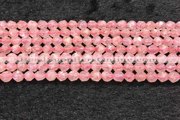 CBQ718 15.5 inches 6mm faceted nuggets strawberry quartz beads