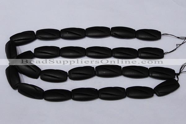 CBS27 15.5 inches 16*30mm carved flat drum black stone beads