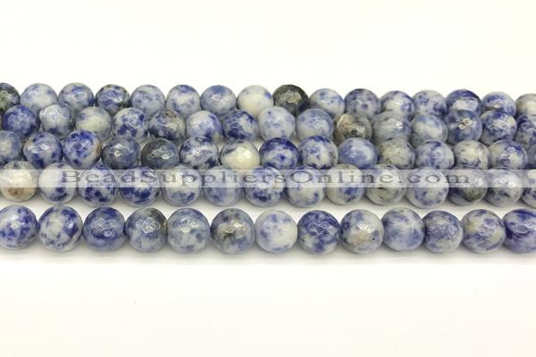 CBS612 15 inches 8mm faceted round blue spot stone beads