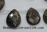 CBZ505 Top-drilled 10*14mm faceted flat teardrop bronzite gemstone beads