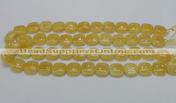 CCA14 15.5 inches 15*15mm square double drilled yellow calcite beads