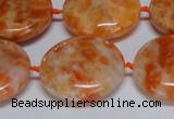 CCA477 15.5 inches 25mm flat round orange calcite gemstone beads