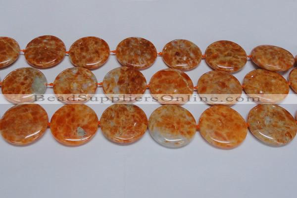 CCA479 15.5 inches 35mm flat round orange calcite gemstone beads