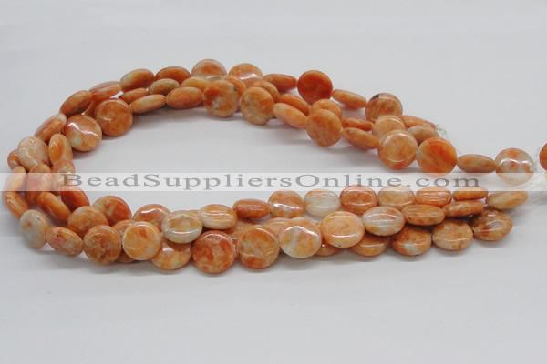 CCA55 15.5 inches 16mm flat round orange calcite gemstone beads