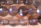 CCB1056 15 inches 4mm faceted coin smoky quartz beads