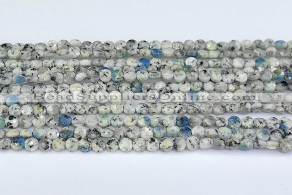 CCB1134 15 inches 4mm faceted coin K2 jasper beads