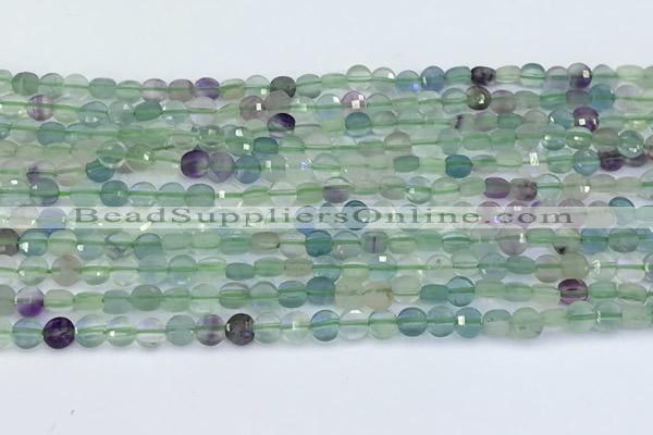 CCB1136 15 inches 4mm faceted coin fluorite beads