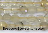 CCB1162 15 inches 4mm faceted coin golden rutilated beads