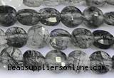 CCB1172 15 inches 4mm faceted coin black rutilated quartz beads