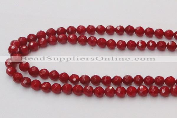 CCB123 15.5 inches 7mm faceted round red coral beads wholesale