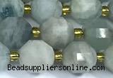 CCB1290 15 inches 9mm - 10mm faceted aquamarine gemstone beads