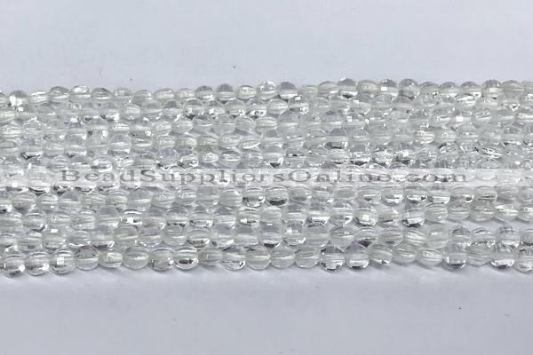 CCB1365 15 inches 4mm faceted coin white crystal beads