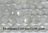 CCB1366 15 inches 4mm faceted coin white moonstone beads