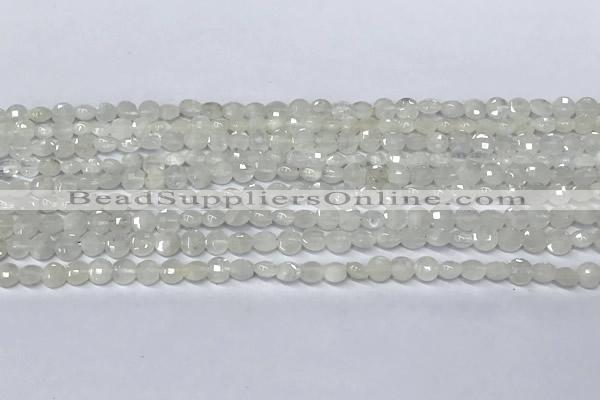 CCB1366 15 inches 4mm faceted coin white moonstone beads