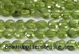 CCB1378 15 inches 4mm faceted coin peridot beads