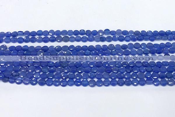 CCB1381 15 inches 4mm faceted coin blue agate beads