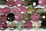 CCB1384 15 inches 4mm faceted coin tourmaline beads