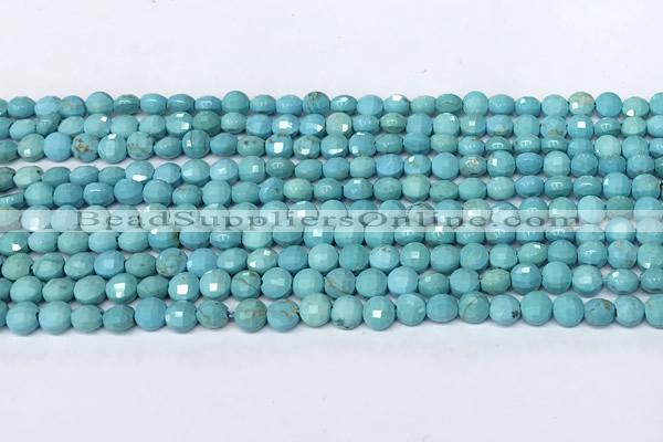 CCB1386 15 inches 4mm faceted coin turquoise beads