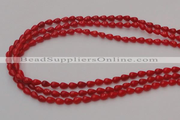 CCB139 15.5 inches 4*6mm teardrop red coral beads wholesale