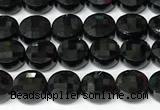 CCB1418 15 inches 6mm faceted coin black spinel beads