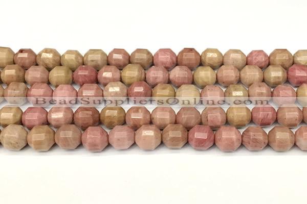 CCB1424 15 inches 9mm - 10mm faceted pink wooden jasper beads