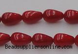 CCB143 15.5 inches 6*11mm teardrop red coral beads wholesale