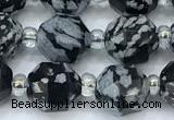 CCB1448 15 inches 7mm - 8mm faceted snowflake obsidian beads